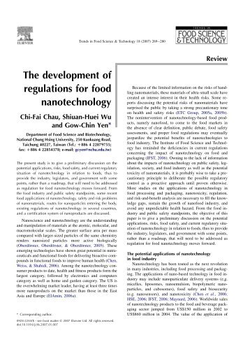 The development of regulations for food nanotechnology