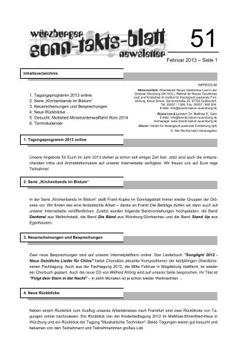 Sonntaktsblatt 51, Ausgabe Februar 2013 - Arbeitskreis Neues ...