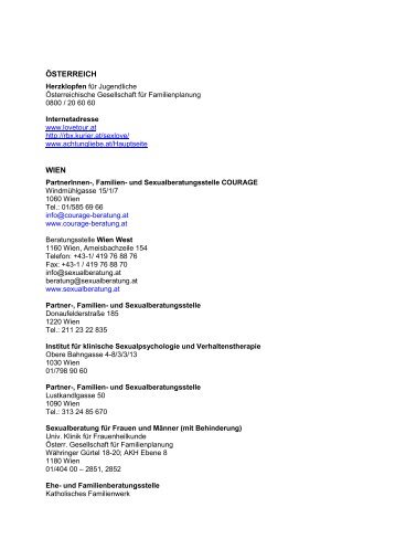 Liste der Sexualberatungsstellen in Ãsterreich