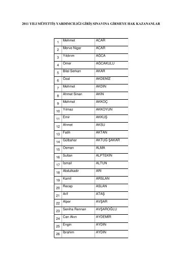 2011 YILI MÃFETTÄ°Å YARDIMCILIÄI GÄ°RÄ°Å SINAVINA GÄ°RMEYE ...