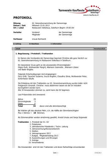 Protokoll - Turnverein Kaufleute Solothurn > News