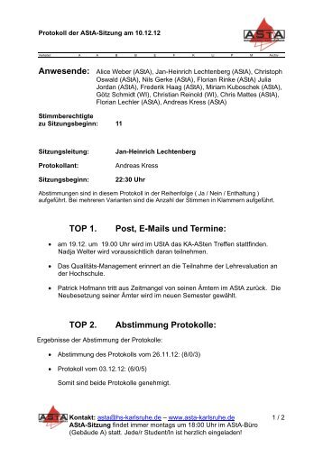 TOP 2. Abstimmung Protokolle - Fachschaft-ka.de