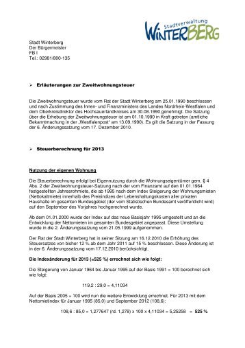 02981/800-135 Erläuterungen zur Zweitwohnungsteuer Die ...