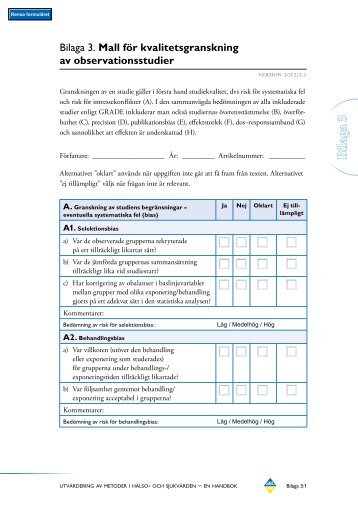 Bilaga 3. Mall fÃ¶r kvalitetsgranskning av observationsstudier ... - SBU
