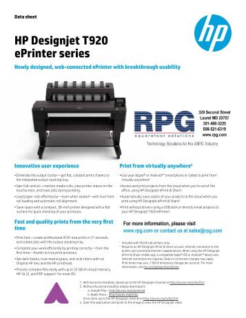 HP Designjet T920 ePrinter series - RPG Digital Print Solutions