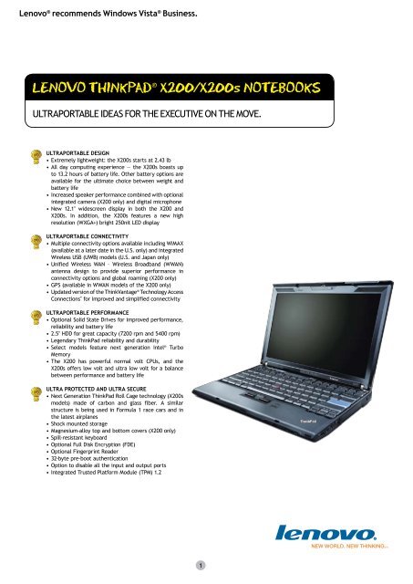 LENOVO THINKPAD® X200/X200s NOTEBOOKS - Lenovo | US