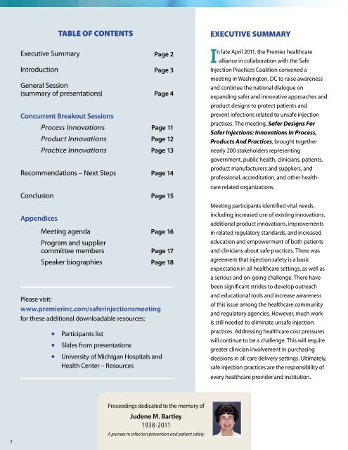 Safer Designs for Safer Injections: - Premier healthcare alliance