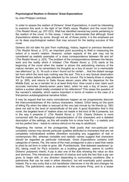 Psychological Realism In Dickens Great Expectations Lembeye Fr