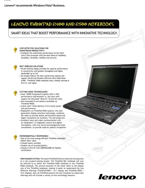LENOVO THINKPAD R400 AND R500 NOTEBOOKS - Lenovo | US