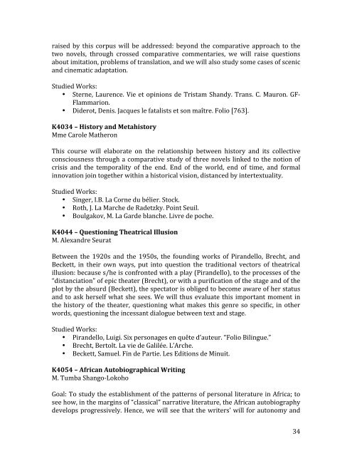 Brochure - English translations of course offerings