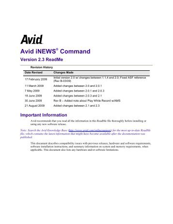iNEWS Command v2.3.0 ReadMe - Avid