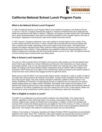 California National School Lunch Program Facts