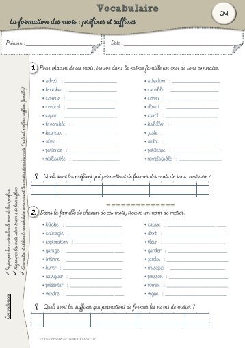 CM -prÃ©fixes suffixes - classeurdecole