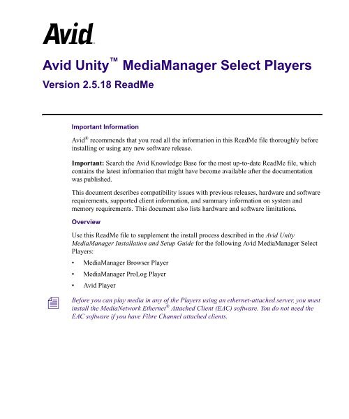 Avid Unity MediaManager Select Players ReadMe