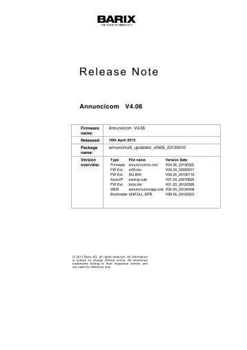 Annuncicom Release Note V4.06 (pdf) - Barix