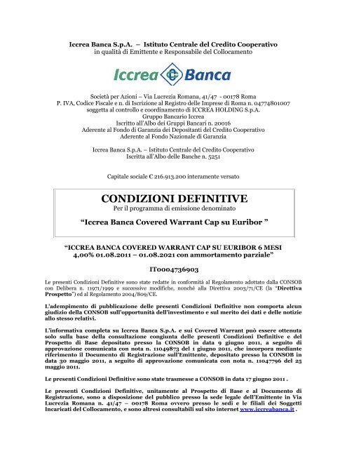 CONDIZIONI DEFINITIVE - Iccrea Banca