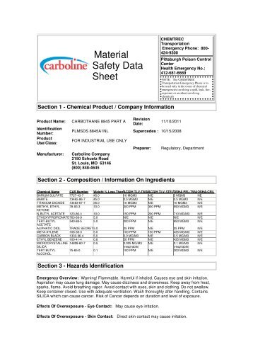 Carbothane 8845 MSDS - Carboline
