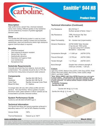 Flowcoat 944 HB Sanitile® 944 HB Sanitile® 944 HB - Carboline