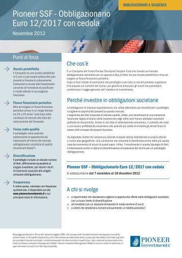 Obbligazionario Euro 12/2017 con cedola - Pioneer Investments