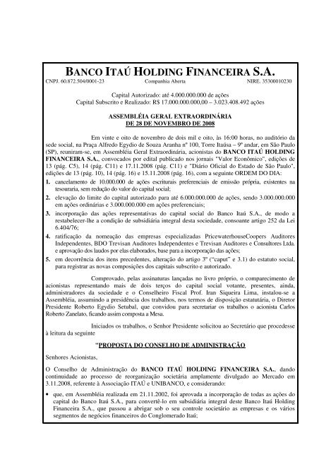 banco itaú holding financeira sa - Relações com Investidores