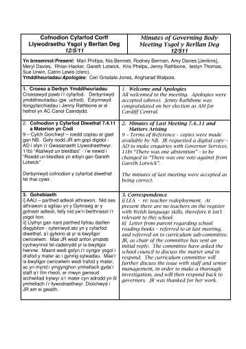 Cofnodion Cyfarfod 12.5.11 Meeting minutes - Ysgol y Berllan Deg