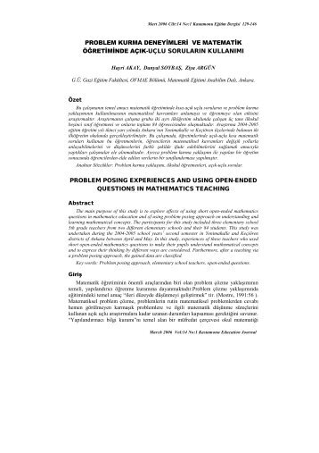 Problem Kurma Deneyimleri Ve Matematik Öğretiminde Açık-Uçlu