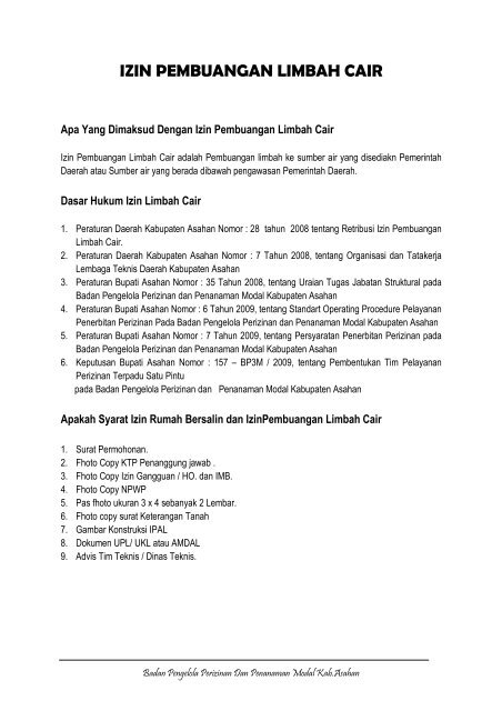 Izin Pembuangan Limbah Cair Pemerintah Kabupaten Asahan