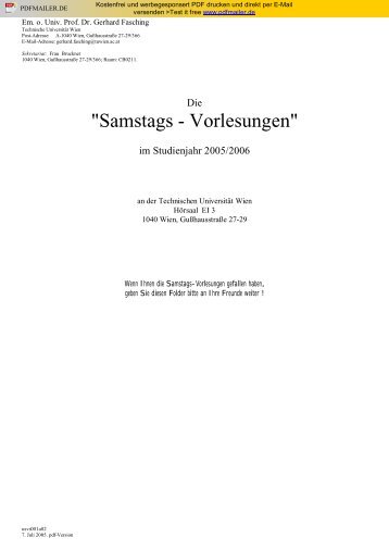 "Samstags - Vorlesungen" - Technische UniversitÃ¤t Wien