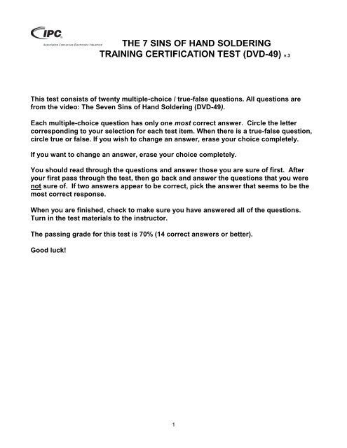 THE 7 SINS OF HAND SOLDERING TRAINING CERTIFICATION TEST