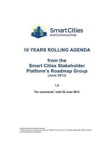 10 Year Rolling Agenda - Smart Cities Stakeholder Platform