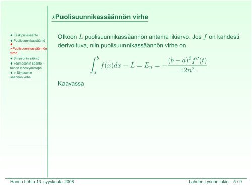 Numeerinen integrointi (kalvot - Lahti