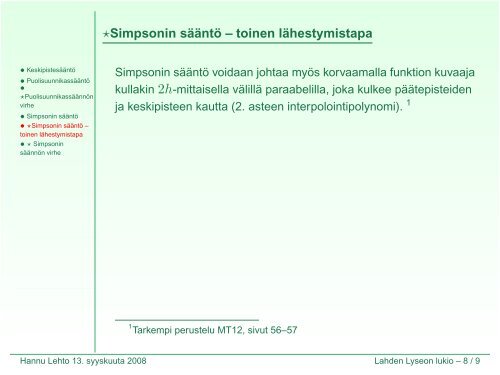 Numeerinen integrointi (kalvot - Lahti