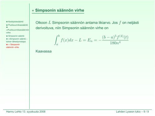 Numeerinen integrointi (kalvot - Lahti