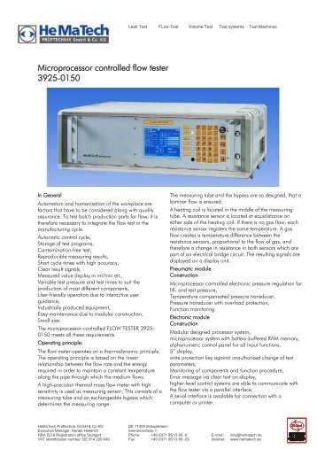 Microprocessor controlled flow tester 3925-0150 - Hematech ...