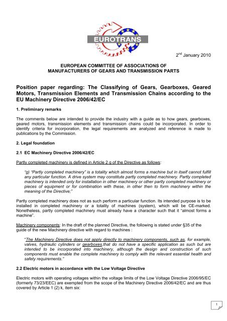 Position Paper Regarding: The Classifying Of Gears - Varvel Position Paper Regarding: The Classifying Of Gears - Varvel