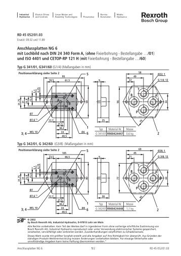 Anschlussplatten NG 6 mit Lochbild nach DIN 24 340 Form A, (ohne ...