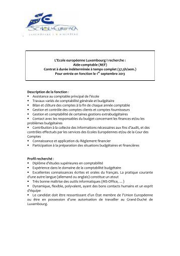 Job description aide comptable 2013-09 - Ecole Européenne de ...