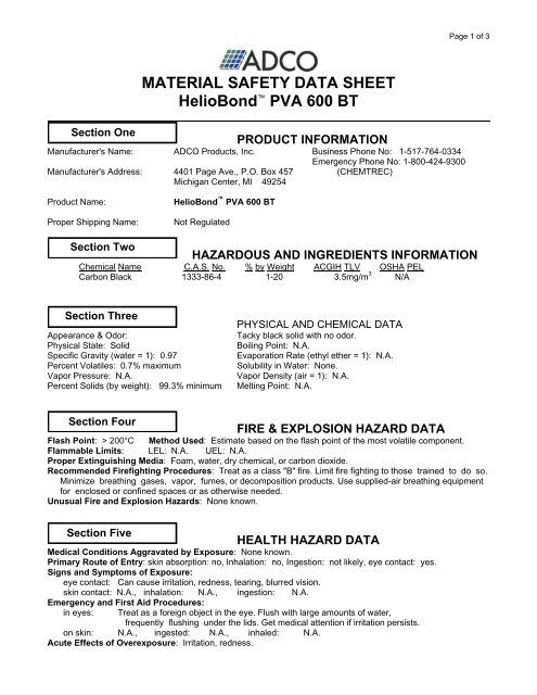 MATERIAL SAFETY DATA SHEET HelioBond ... - Solarbag-Shop