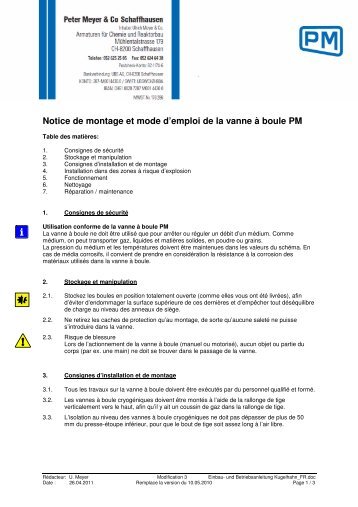 Notice de montage et mode d'emploi de la vanne Ã  boule PM - avintos