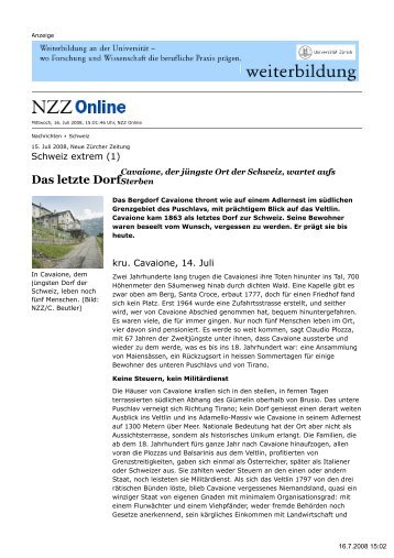 Das letzte Dorf (Schweiz, NZZ Online) - STNet.ch