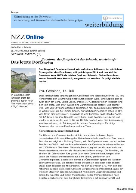 Das letzte Dorf (Schweiz, NZZ Online) - STNet.ch