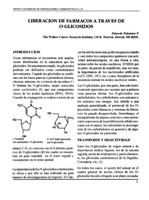 liberacion de farmacos a traves de o-glicosidos