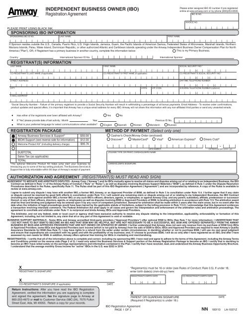 Ibo Registration Agreement Us English La1037y Amway