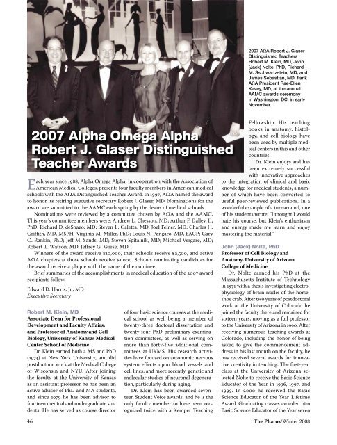 Download The Pharos Winter 2008 Edition - Alpha Omega Alpha