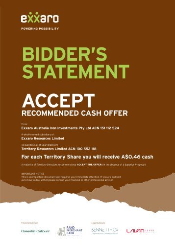 BIDDER'S STATEMENT ACCEPT - Exxaro