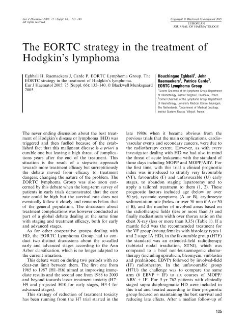The EORTC strategy in the treatment of Hodgkin's lymphoma