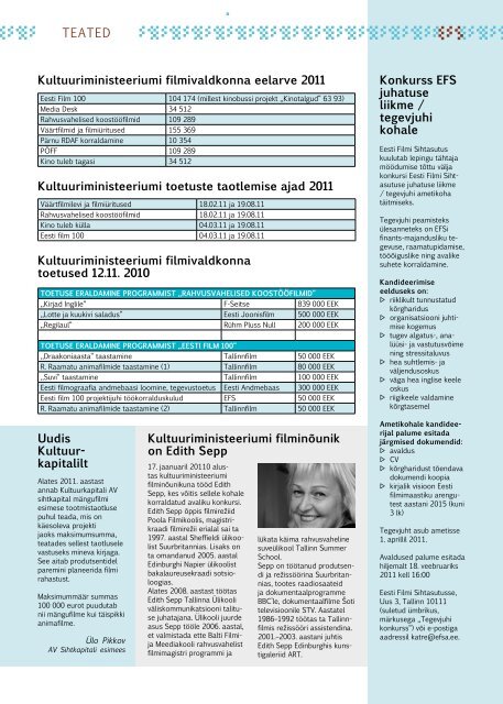 EFS info 1_2011.pdf - Eesti Filmi Sihtasutus