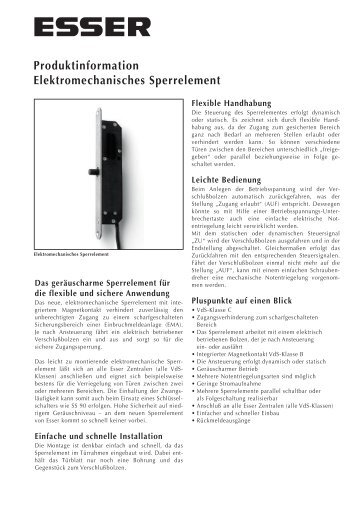 Produktinformation Elektromechanisches Sperrelement