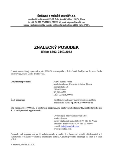 ZNALECKÝ POSUDEK číslo: 6303-2449/2012 - e-aukce