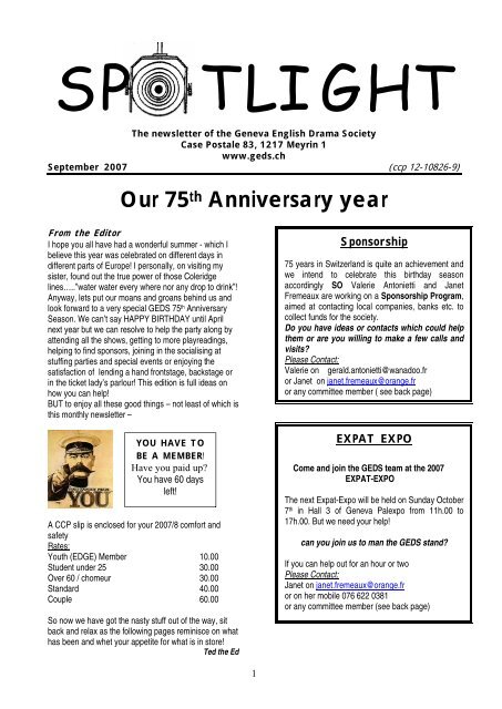 Our 75th Anniversary Year Geneva English Drama Society